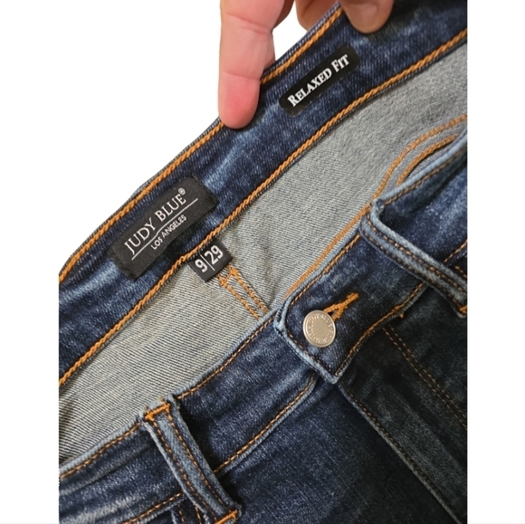 Judy Blue Relaxed Fit Jeans 29 Dark Wash Chewed Hem Distressed - Picture 6 of 7